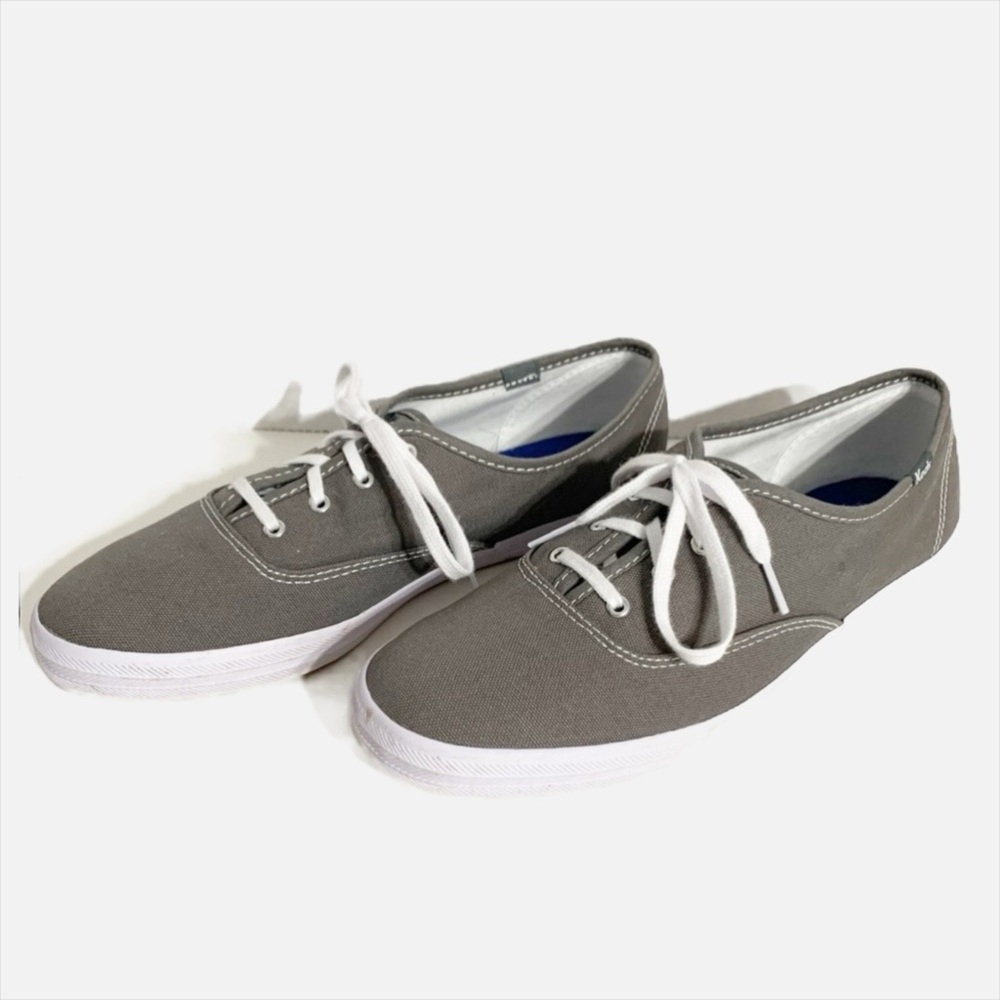 Keds Classic Champion Canvas Lace Up Sneakers White Outsoles and Soles Gray 🩶